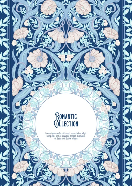 Blumenmuster Jugendstil Vintage Alt Retro Stil Vorlage Für Einladung Grußkarte — Stockvektor