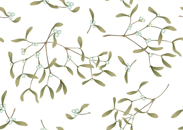 Seamless Pattern Background Branches Mistletoe Isolated White Background Colored Vector — Stock Vector