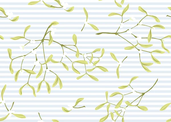 Seamless Pattern Background Branches Mistletoe Blue White Stripes Background Colored — Stock Vector