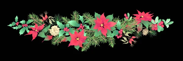 Décoration Noël Une Couronne Branches Sapin Puancetti Pin Houx Gui — Image vectorielle