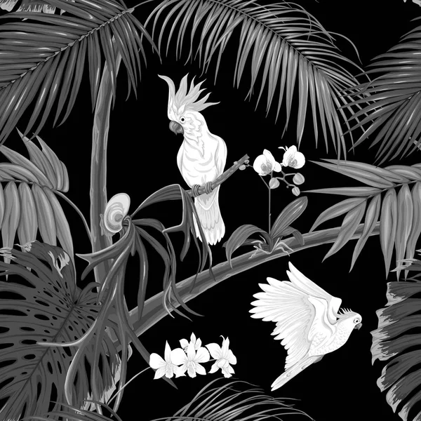 Modèle Sans Couture Fond Avec Des Plantes Tropicales Des Fleurs — Image vectorielle