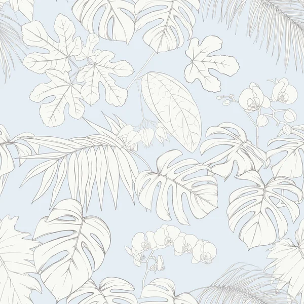 Тропические Растения Белые Цветы Орхидеи Бесшовный Рисунок Фон Векторная Иллюстрация — стоковый вектор