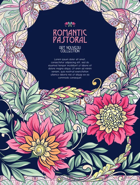 Cartel Fondo Con Espacio Para Texto Flores Decorativas Estilo Art — Vector de stock