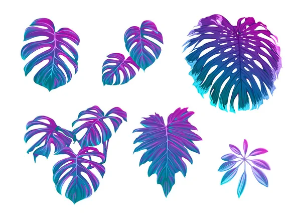 Folhas Tropicais Néon Cores Fluorescentes Monstera Ilustração Vetorial Colorida —  Vetores de Stock
