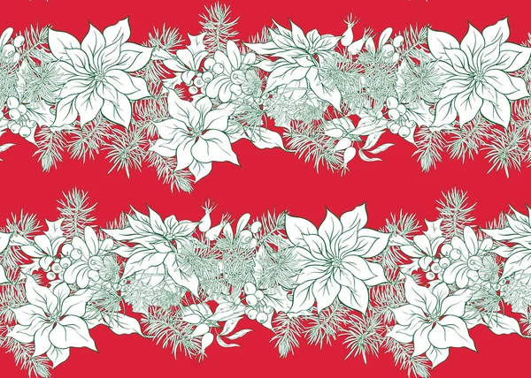 Patrón Sin Costuras Fondo Con Ramas Abeto Flores Bayas Decoración — Vector de stock