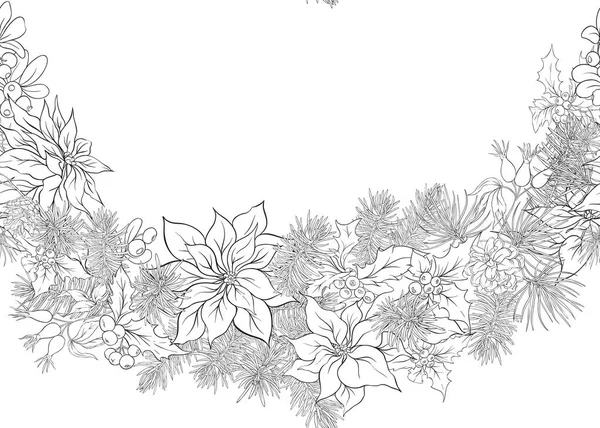 Nahtloses Muster Hintergrund Mit Tannenzweigen Und Blumen Und Beeren Weihnachtsdekoration — Stockvektor