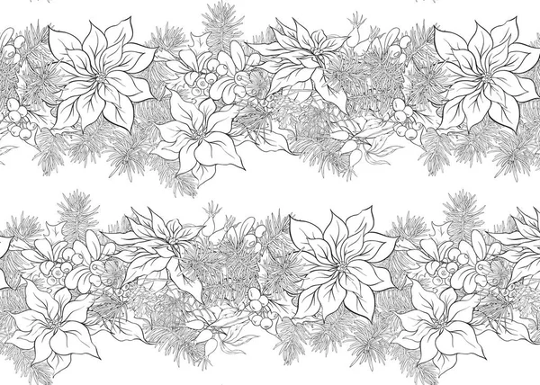 Patrón Sin Costuras Fondo Con Ramas Abeto Flores Bayas Decoración — Vector de stock