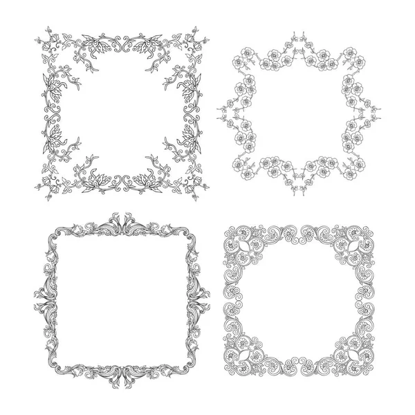 Chinese National Ornament Set Elements Outline Hand Drawing Vector Illustration — Stock Vector