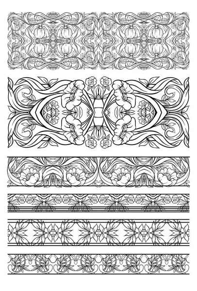 アール ヌーボー スタイル ビンテージ レトロ 古いスタイルの花柄 設計のための装飾的な要素のセット 概要手書きベクトル図 — ストックベクタ