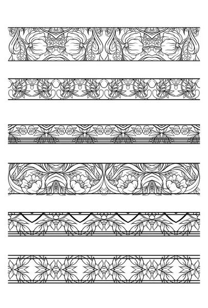 アール ヌーボー スタイル ビンテージ レトロ 古いスタイルの花柄 設計のための装飾的な要素のセット 概要手書きベクトル図 — ストックベクタ