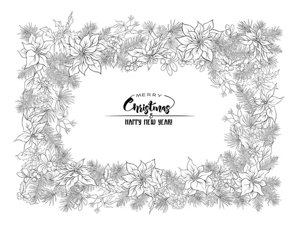 Couronne Noël Épinette Pin Poinsettia Chien Rose Avec Joyeux Noël — Image vectorielle