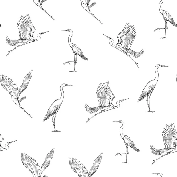 Modèle Sans Couture Fond Avec Des Oiseaux Tropicaux Héron Blanc — Image vectorielle