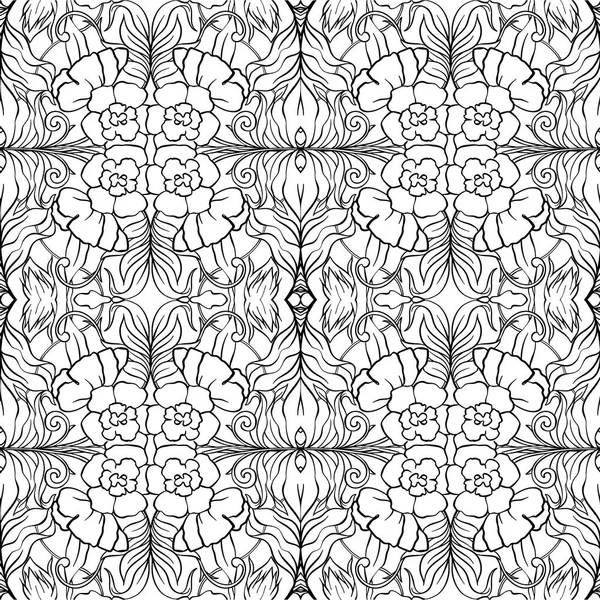 シームレスなパターンは アール ヌーボー スタイル ビンテージ レトロ 古いスタイルの鳥と花柄の背景 概要手書きベクトル図 — ストックベクタ