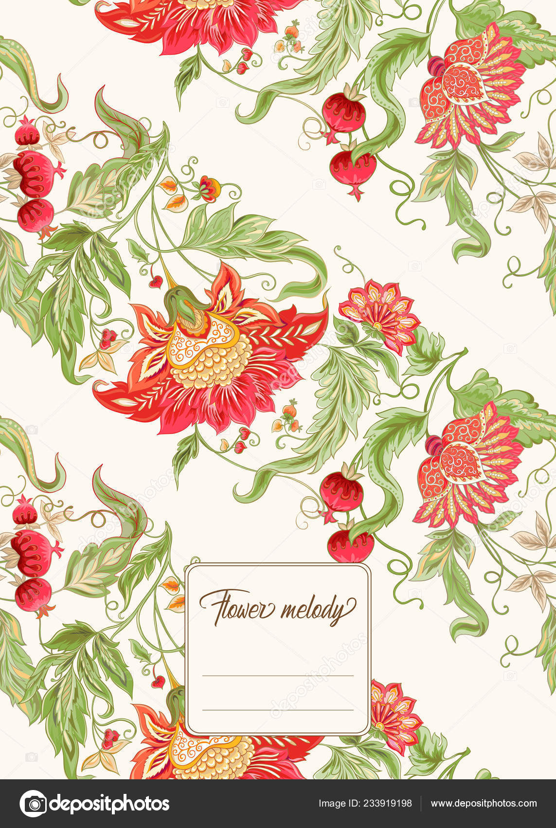 Fleurs Ornementales Stylisées Dans Style Broderie Jacobin