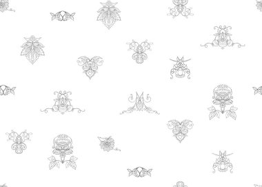 Retro, vintage tarzı stilize süs çiçekleri ile Seamless modeli. Jacobin nakış. Renkli ve anahat tasarımı. Vektör çizim.