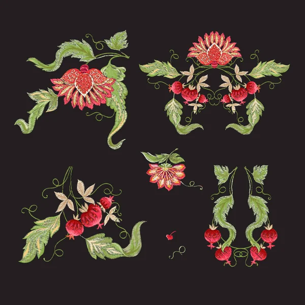 Vzorek Stylizované Okrasných Květin Retro Vintage Styl Imitace Jakobín Výšivky — Stockový vektor