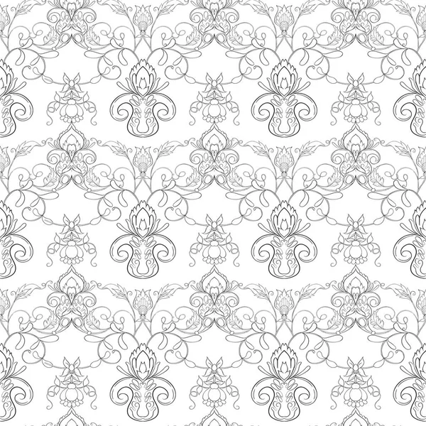 Seamless Pattern Stylized Ornamental Flowers Retro Vintage Style Jacobin Embroidery — Stock Vector