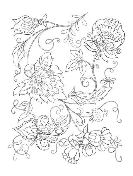 レトロ ビンテージ スタイルの様式化された装飾用の花 ジャコバン派の刺繍 手描きのベクトル図を概説します 大人の塗り絵のページを着色 — ストックベクタ