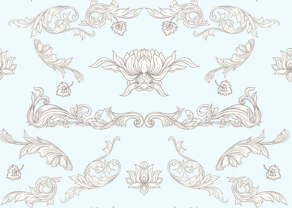 Traditionele Chinese Naadloze Patroon Sieraad Vectorillustratie Vintage Blauw Beige Kleuren — Stockvector