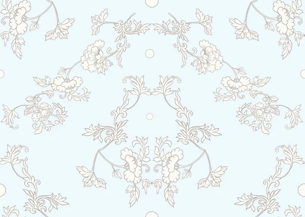 Traditional Chinese Seamless Pattern Ornament Vector Illustration Vintage Blue Beige — Stock Vector