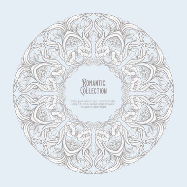 Çiçek desenli art nouveau tarzında, vintage, eski, retro tarzı. Metin için yer ile davetiye, tebrik kartı afiş, hediye çeki için şablon. Vektör çizim. Vintage mavi ve bej renklerini