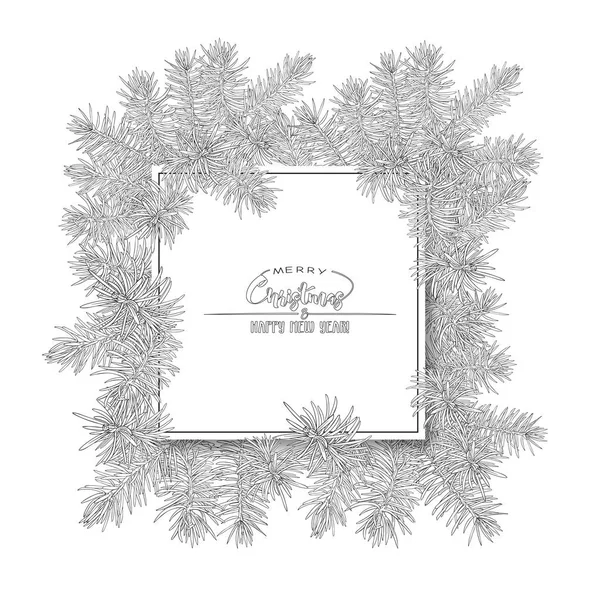 Fir Branches Template Greeting Card Merry Christmas New Year Invitation — Stock Vector