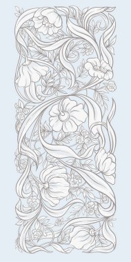 Çiçek desenli art nouveau tarzında, vintage, eski, retro tarzı. Dekoratif unsur tasarımı için. Renkli vektör çizim. Vintage mavi ve bej renklerini