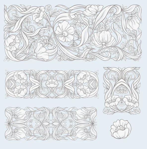 Kwiatowy Wzór Stylu Art Nouveau Rocznik Wina Stary Retro Styl — Wektor stockowy