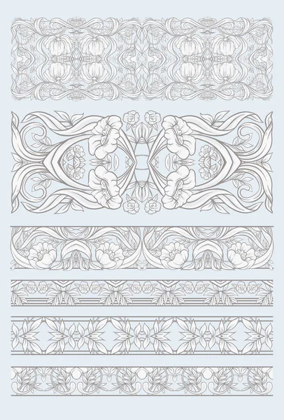 Floral Pattern Art Nouveau Style Vintage Old Retro Style Set — Stock Vector