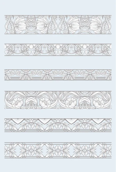 Floral Pattern Art Nouveau Style Vintage Old Retro Style Set — Stock Vector