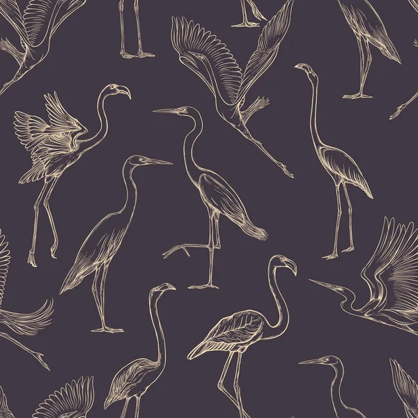 Безшовний Візерунок Фон Тропічними Птахами Біла Чапля Фламінго Векторні Ілюстрації — стоковий вектор
