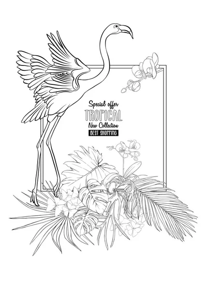 Πρότυπο Για Ευχετήρια Κάρτα Πρόσκληση Banner Τροπικά Φυτά Φύλλα Φοινίκων — Διανυσματικό Αρχείο