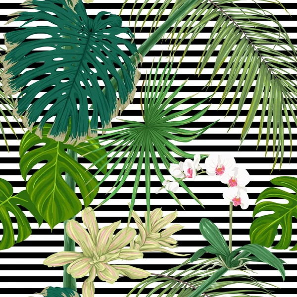 Plantes Tropicales Fleurs Orchidées Blanches Modèle Sans Couture Fond Illustration — Image vectorielle