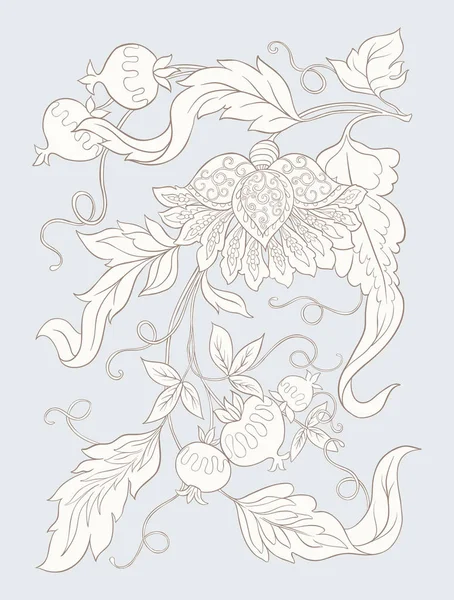 Flores Ornamentales Estilizadas Estilo Retro Vintage Bordado Jacobino Colores Vintage — Vector de stock