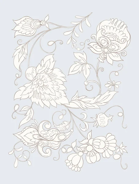 Flores Ornamentales Estilizadas Estilo Retro Vintage Bordado Jacobino Colores Vintage — Vector de stock