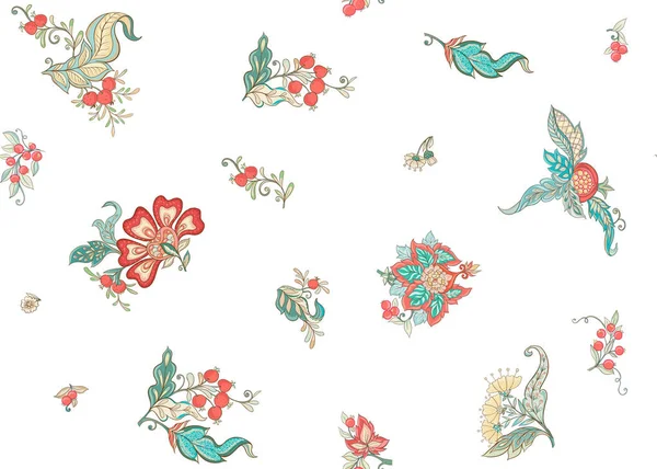 Patrón Floral Sin Costuras Fantasía Estilo Bordado Jacobeo Vintage Antiguo — Archivo Imágenes Vectoriales