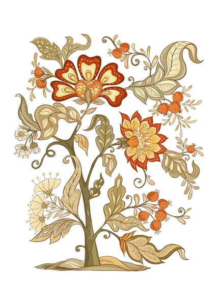 Elementos Decorativos Florais Estilo Bordado Jacobean Padrão Floral Fantasia Vintage — Vetor de Stock