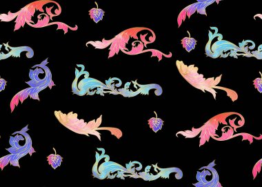 Geleneksel Çin dikişsiz desen, süs. Altın koyu arka plan üzerinde renkli vektör çizim