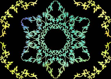 Geleneksel Çin dikişsiz desen, süs. Altın koyu arka plan üzerinde renkli vektör çizim