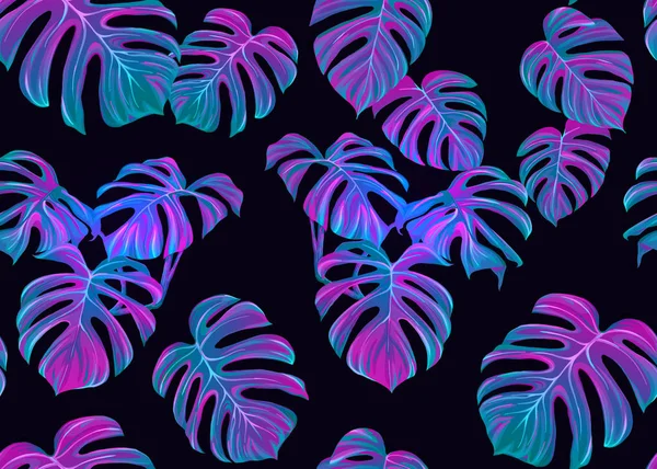 Tropik Yapraklar Neon Renkli Pürüzsüz Desenler Bırakır Renkli Vektör Çizimi — Stok Vektör