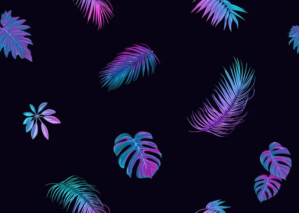 Tropik Yapraklar Neon Renkli Pürüzsüz Desenler Bırakır Renkli Vektör Çizimi — Stok Vektör