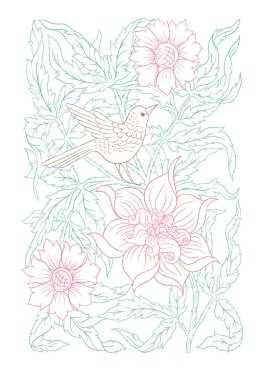 Çiçek desenli, kuşlar art nouveau tarzında, vintage, eski, retro tarzı ile arka plan. Altın rengi ve siyah. Bir dizüstü bilgisayar, tablet, telefon, ürün etiketi kapak için iyi. Vektör çizim