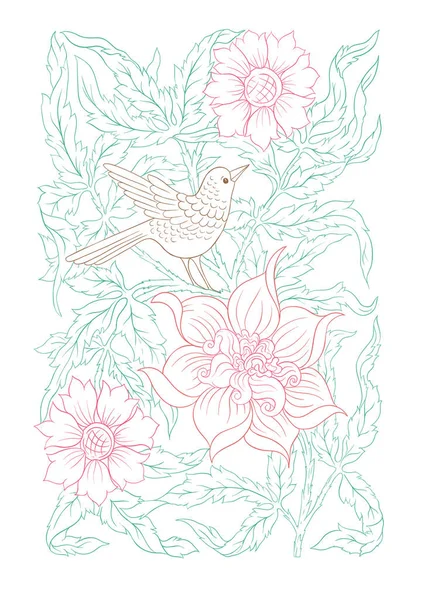 Patrón Floral Fondo Con Pájaros Estilo Art Nouveau Vintage Antiguo — Archivo Imágenes Vectoriales