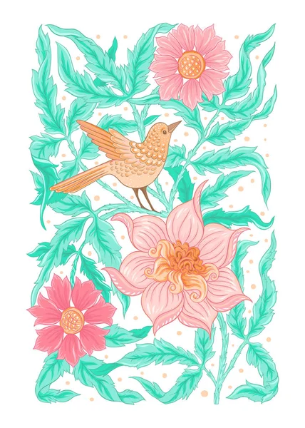 Floral Pattern Background Birds Art Nouveau Style Vintage Old Retro — Stock Vector