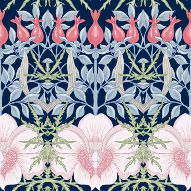 Çiçeksiz desenli, yeni sanat stili, klasik, eski, eski tarz. Renkli vektör illüstrasyonu