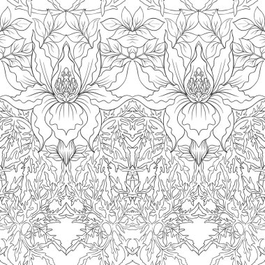 Çiçek desenli sorunsuz ile arka planda art nouveau tarzında, vintage, eski, retro tarzı. Anahat el vektör çizim çizimi