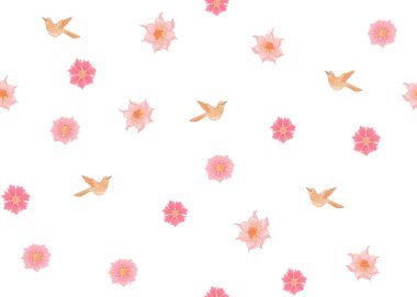 Çiçek Seamless Modeli, kuş art nouveau tarzında, vintage, eski, retro tarzı ile arka plan. Renkli vektör çizim