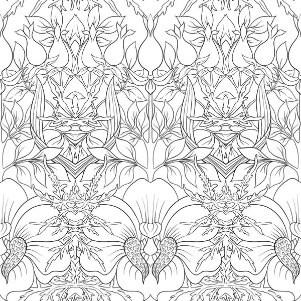 花のシームレスなパターン アール ヌーボー様式 ヴィンテージ レトロ 古いスタイルの背景に 概要手書きベクトル図 — ストックベクタ
