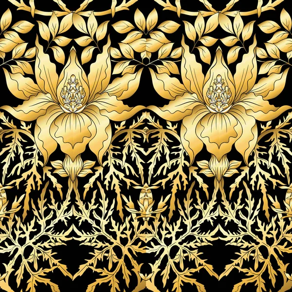 Florales Nahtloses Muster Hintergrund Jugendstil Vintage Alt Retro Stil Gold — Stockvektor