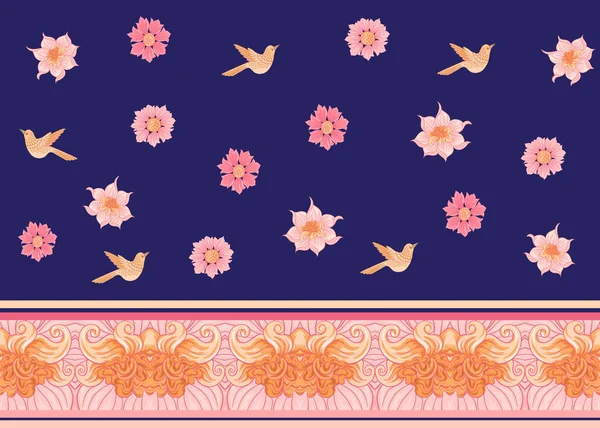 花のシームレスなパターン アール ヌーボー様式 ヴィンテージ レトロ 古いスタイルの中の鳥との背景 色ベクトル図 — ストックベクタ